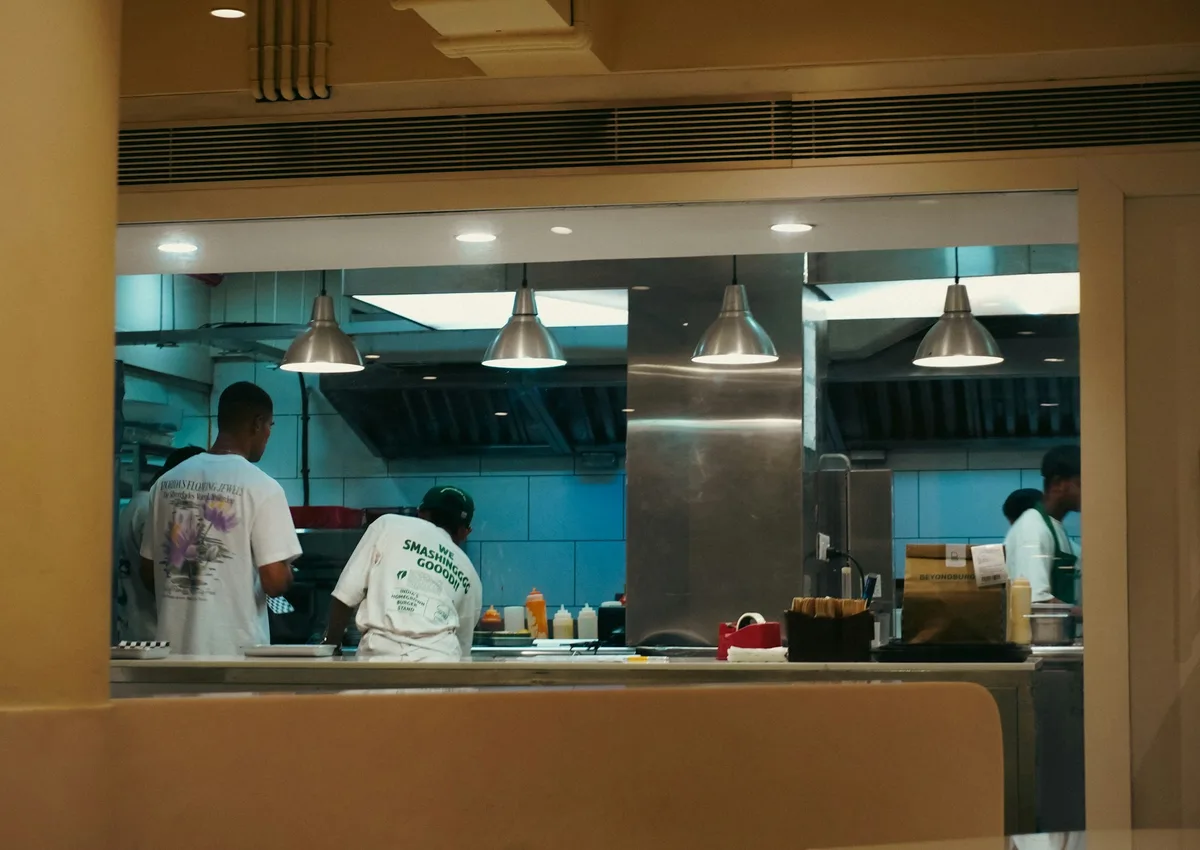 Restaurant team working together during service