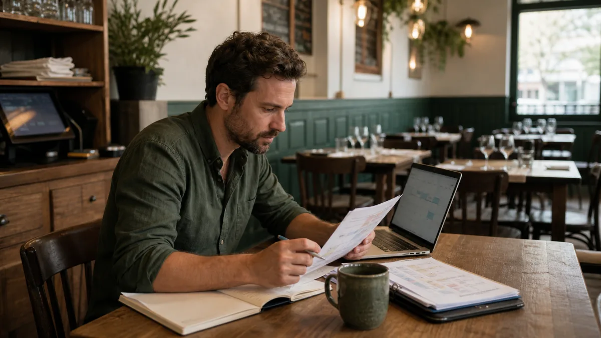 Gestionnaire de restaurant au Québec qui révise un horaire de travail avant le service