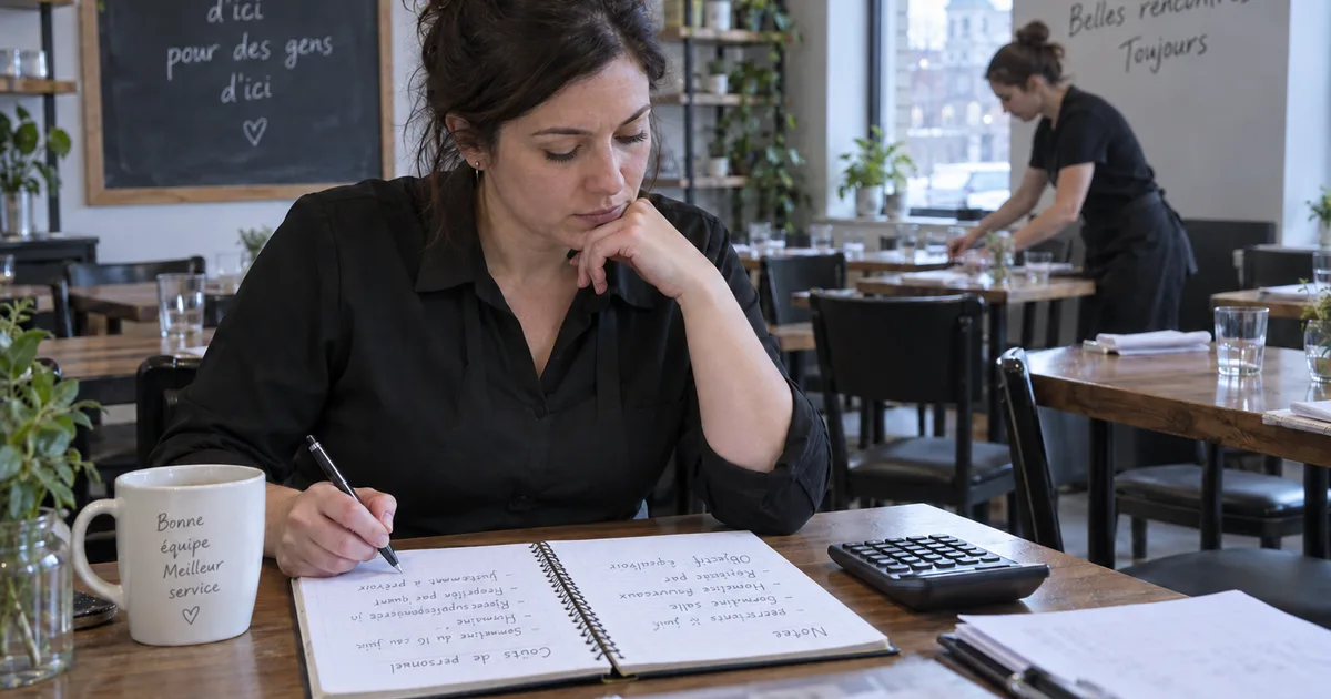 Gestionnaire de restaurant examinant ses notes de coûts et de couverture avant le service